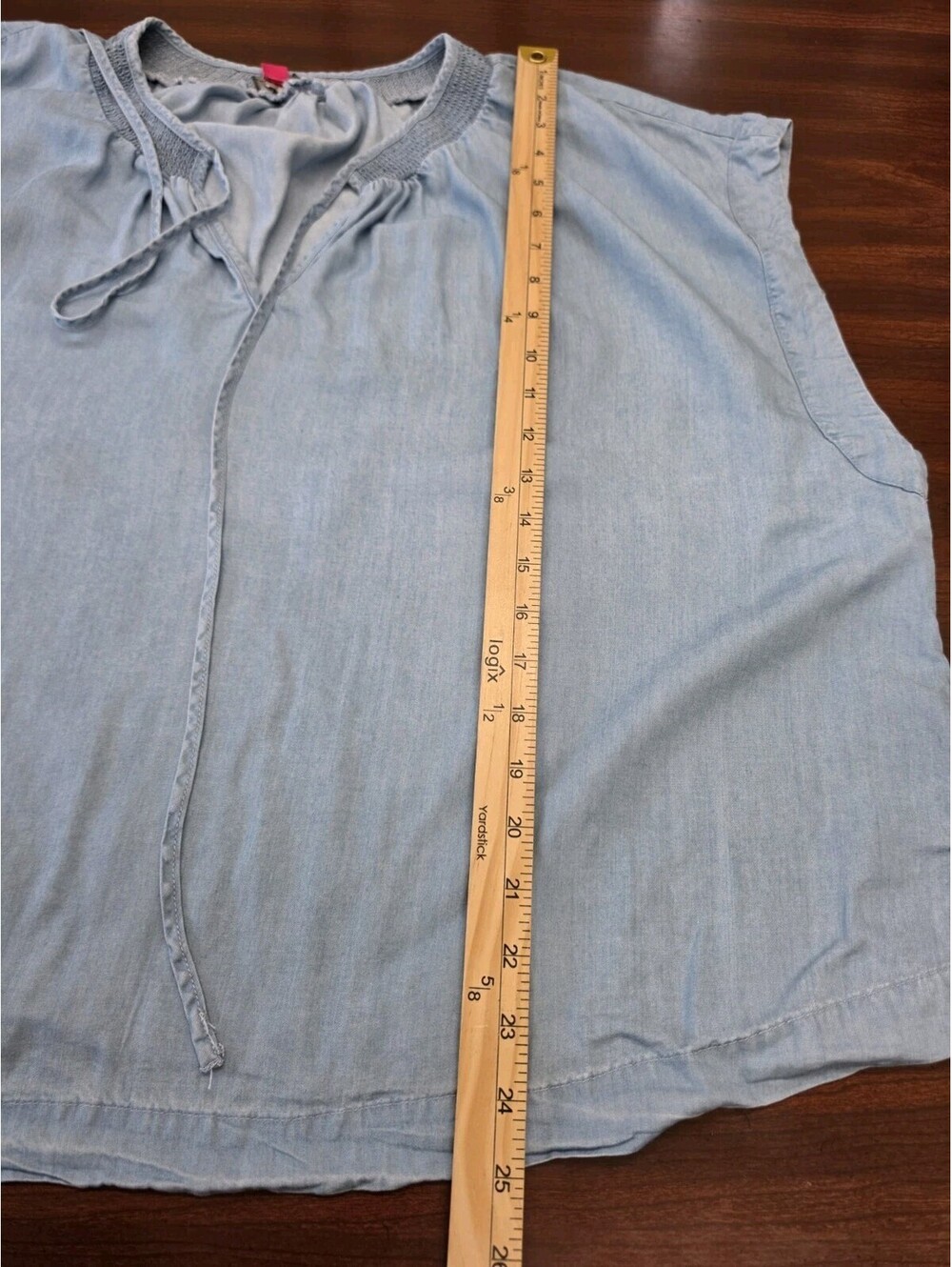 Vince Camuto Tencel Chambray Tie Front Top Smocked Waist Light Blue 2X Plus Size - Picture 6 of 6